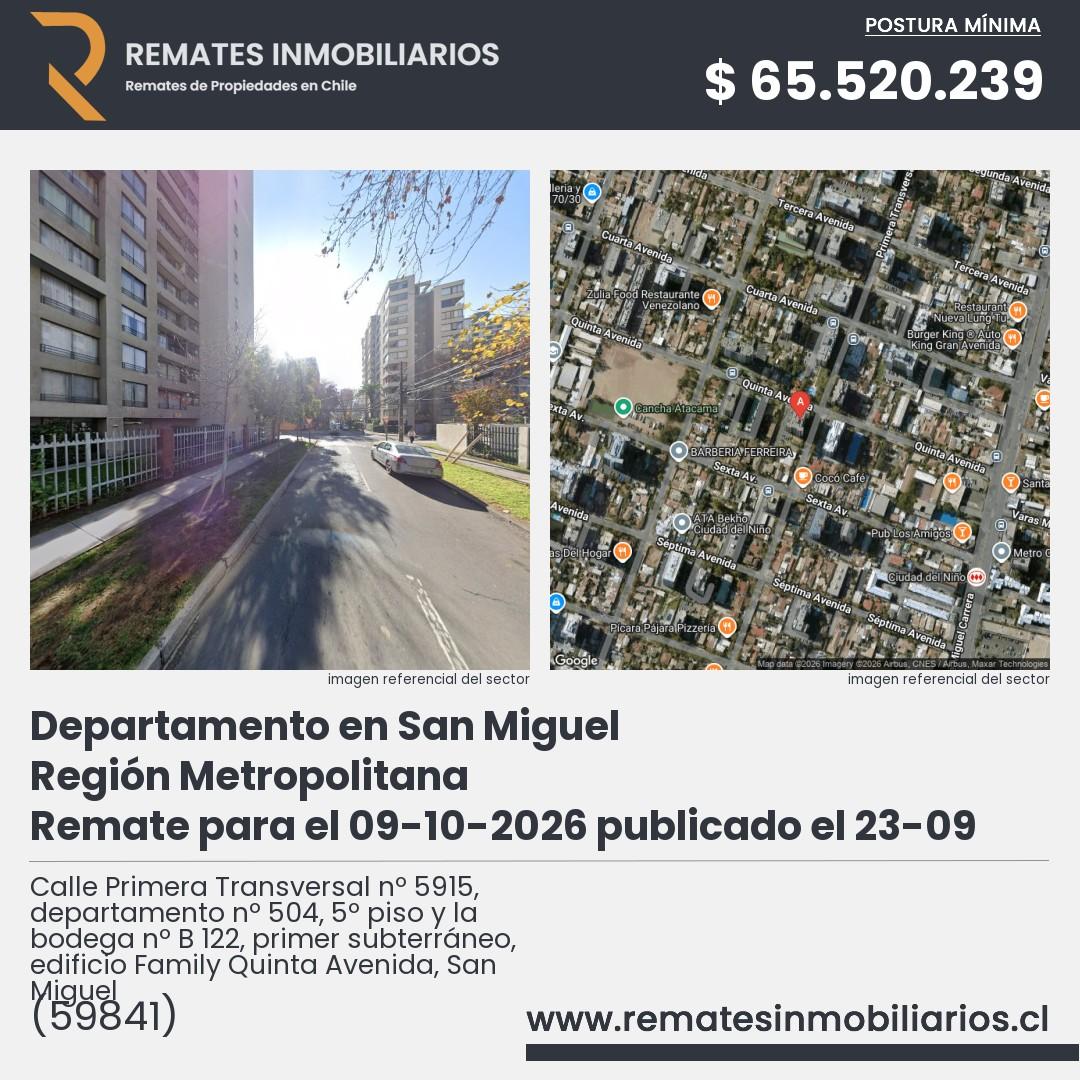 Imagen ficha Calle Primera Transversal nº 5915, departamento nº 504, 5º piso y la bodega nº B 122, primer subterráneo, edificio Family Quinta Avenida, San Miguel