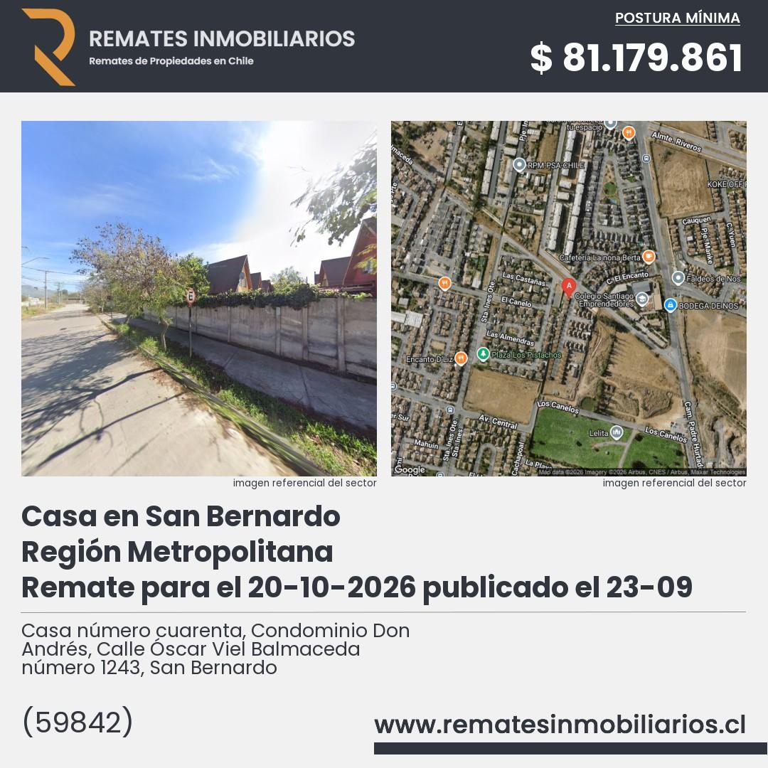 Imagen ficha Casa número cuarenta, Condominio Don Andrés, Calle Óscar Viel Balmaceda número 1243, San Bernardo
