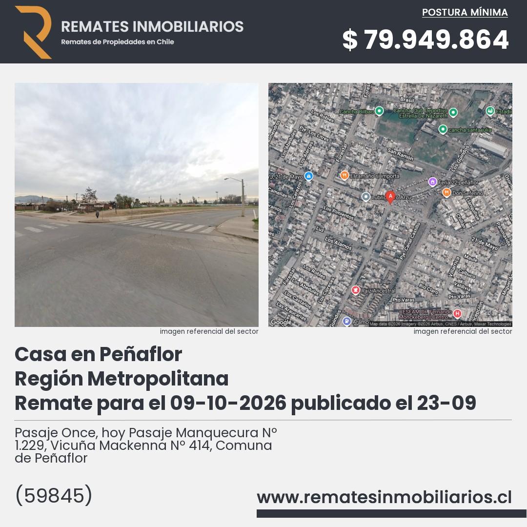 Imagen ficha Pasaje Once, hoy Pasaje Manquecura Nº 1.229, Vicuña Mackenna Nº 414, Comuna de Peñaflor