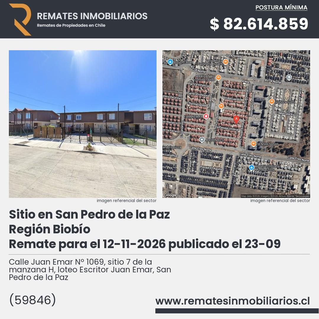Imagen ficha Calle Juan Emar Nº 1069, sitio 7 de la manzana H, loteo Escritor Juan Emar, San Pedro de la Paz