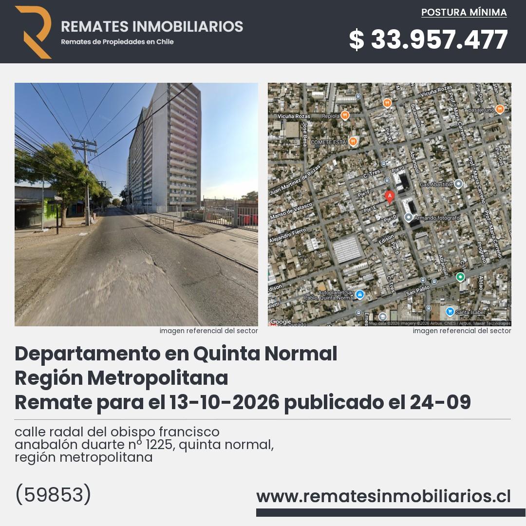 Imagen ficha calle radal del obispo francisco anabalón duarte nº 1225, quinta normal, región metropolitana
