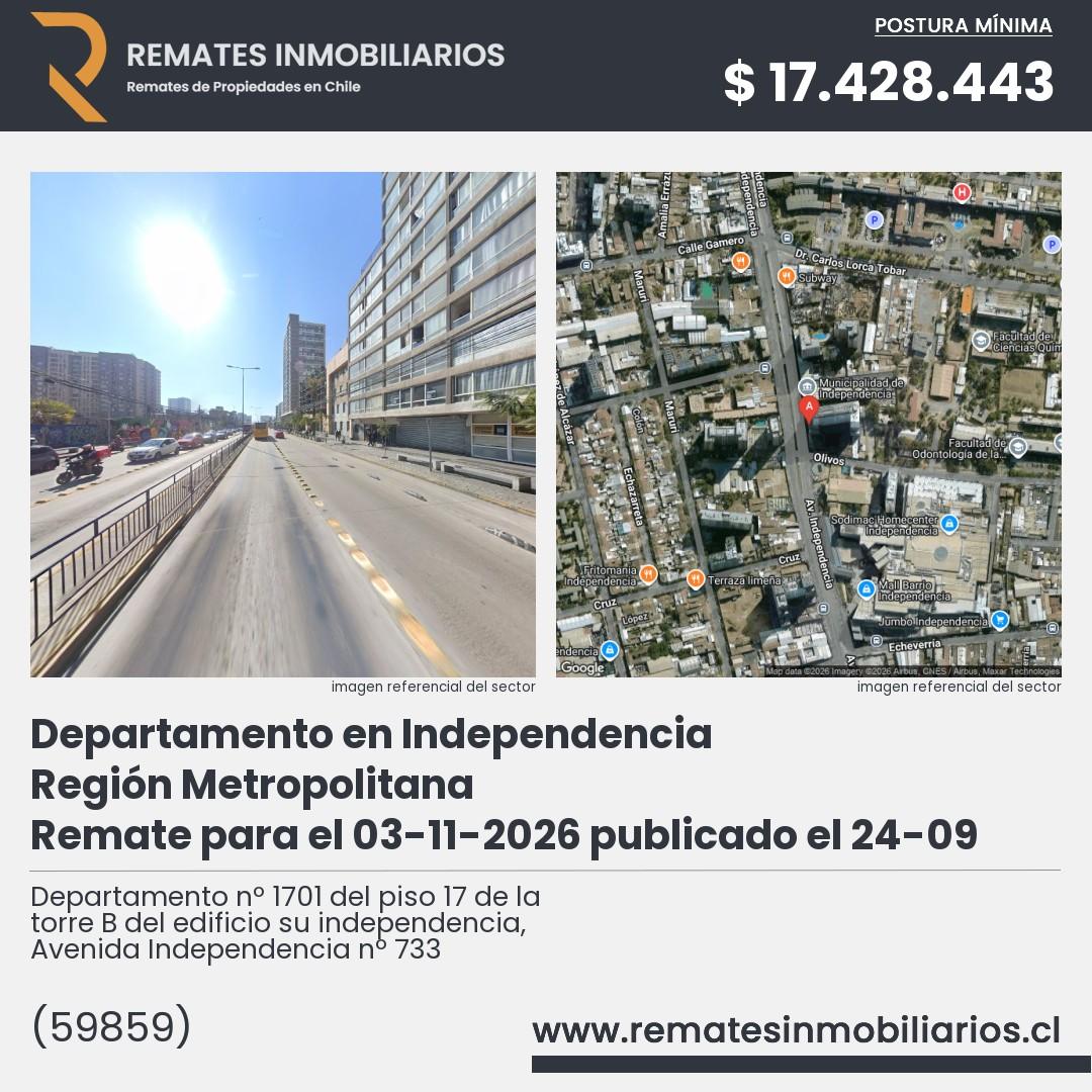 Imagen ficha Departamento nº 1701 del piso 17 de la torre B del edificio su independencia, Avenida Independencia nº 733