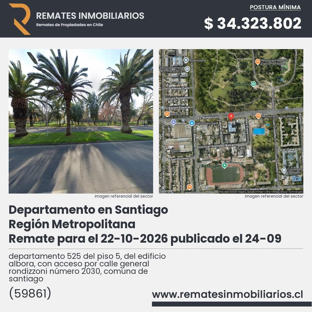 Imagen ficha departamento 525 del piso 5, del edificio albora, con acceso por calle general rondizzoni número 2030, comuna de santiago