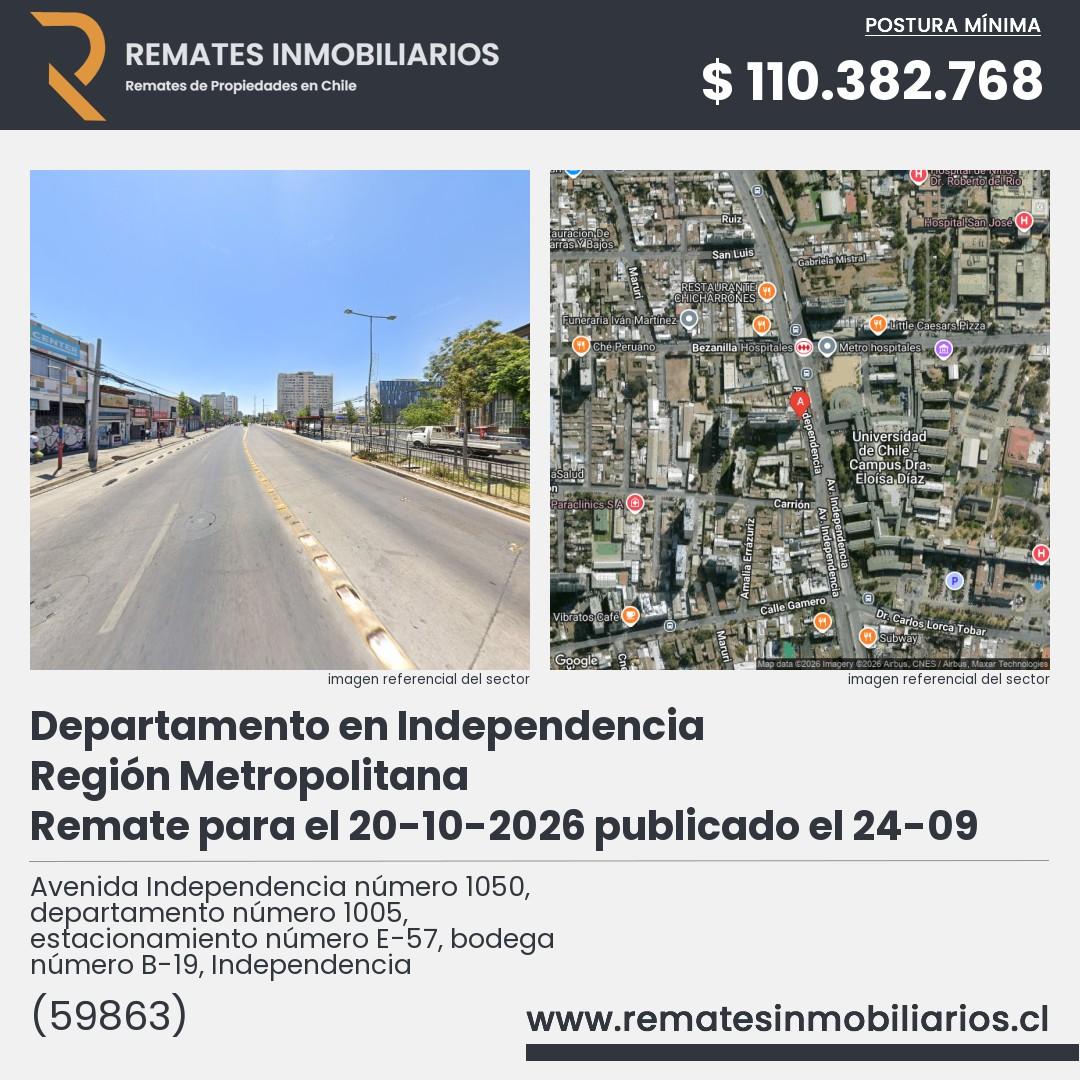 Imagen ficha Avenida Independencia número 1050, departamento número 1005, estacionamiento número E-57, bodega número B-19, Independencia