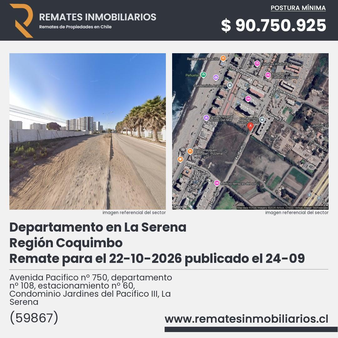 Imagen ficha Avenida Pacifico nº 750, departamento nº 108, estacionamiento nº 60, Condominio Jardines del Pacifico III, La Serena