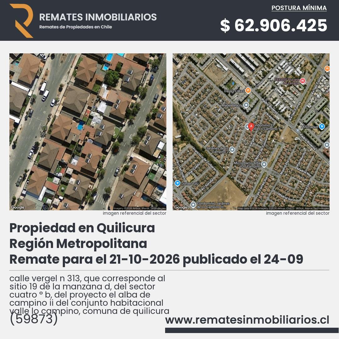 Imagen ficha calle vergel n 313, que corresponde al sitio 19 de la manzana d, del sector cuatro ° b, del proyecto el alba de campino ii del conjunto habitacional valle lo campino, comuna de quilicura