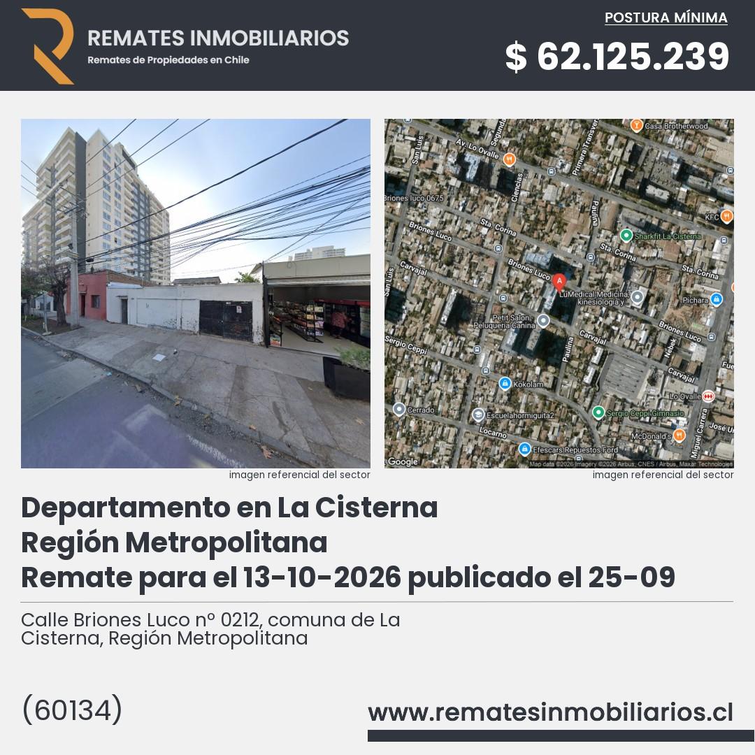 Imagen ficha Calle Briones Luco nº 0212, comuna de La Cisterna, Región Metropolitana
