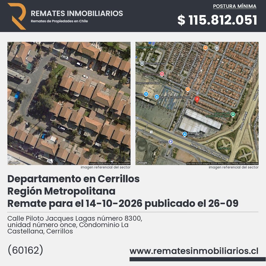 Imagen ficha Calle Piloto Jacques Lagas número 8300, unidad número once, Condominio La Castellana, Cerrillos