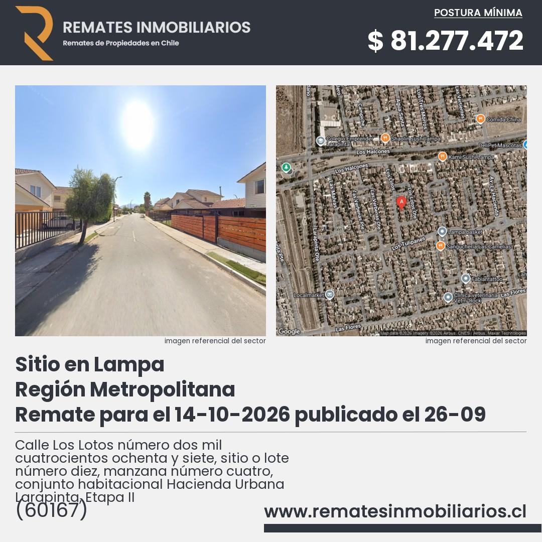 Imagen ficha Calle Los Lotos número dos mil cuatrocientos ochenta y siete, sitio o lote número diez, manzana número cuatro, conjunto habitacional Hacienda Urbana Larapinta, Etapa II