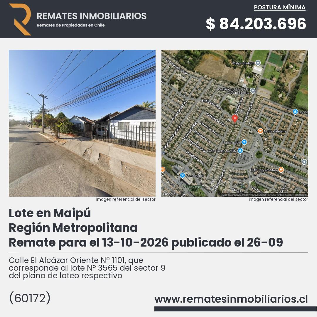 Imagen ficha Calle El Alcázar Oriente Nº 1101, que corresponde al lote Nº 3565 del sector 9 del plano de loteo respectivo