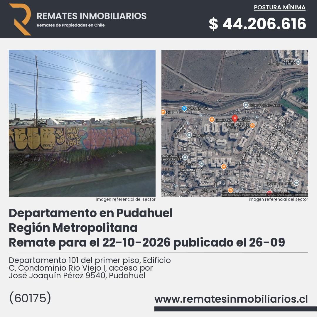 Imagen ficha Departamento 101 del primer piso, Edificio C, Condominio Rio Viejo I, acceso por José Joaquín Pérez 9540, Pudahuel