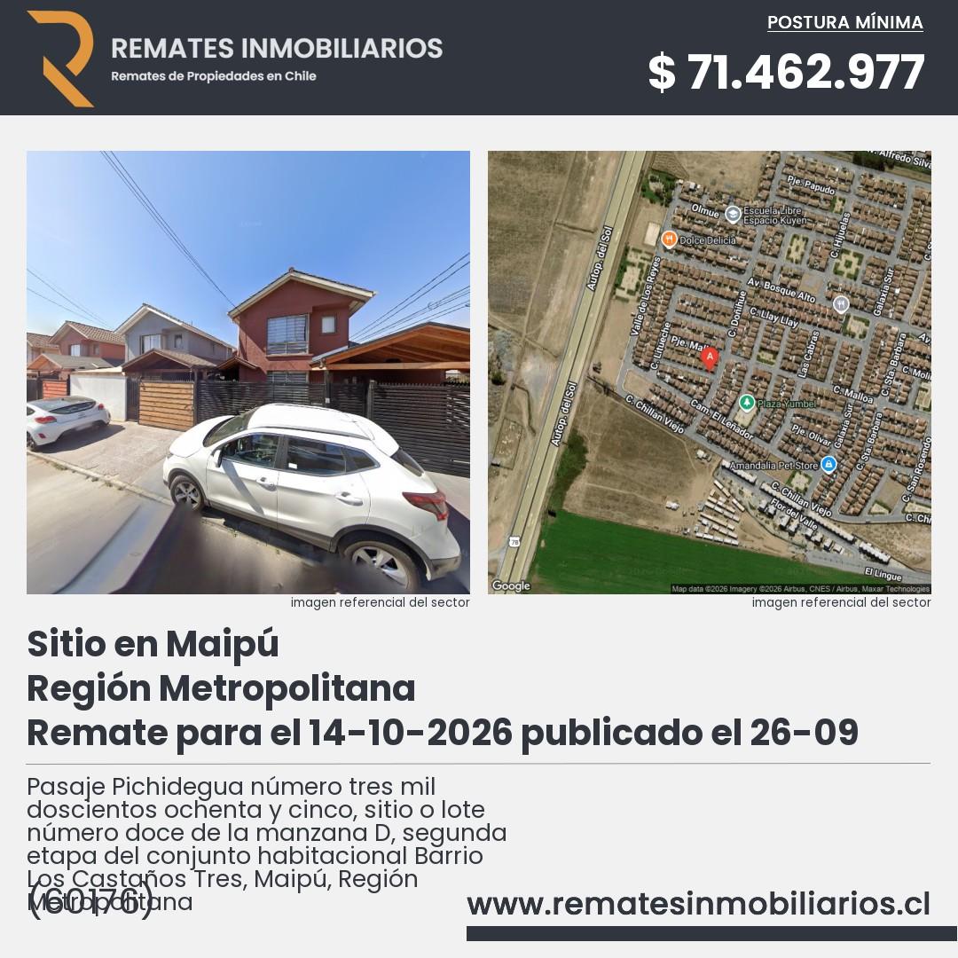 Imagen ficha Pasaje Pichidegua número tres mil doscientos ochenta y cinco, sitio o lote número doce de la manzana D, segunda etapa del conjunto habitacional Barrio Los Castaños Tres, Maipú, Región Metropolitana