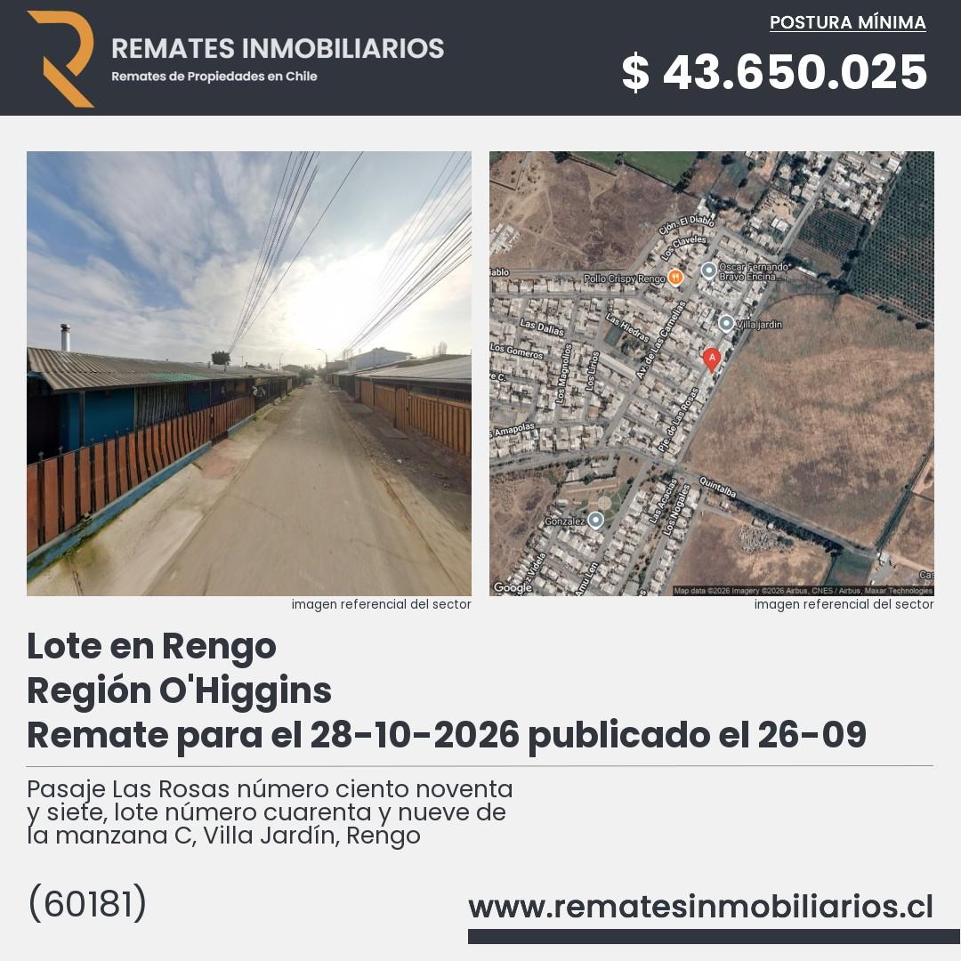 Imagen ficha Pasaje Las Rosas número ciento noventa y siete, lote número cuarenta y nueve de la manzana C, Villa Jardín, Rengo