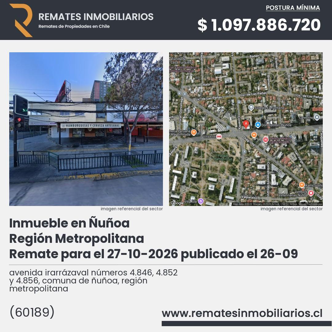 Imagen ficha avenida irarrázaval números 4.846, 4.852 y 4.856, comuna de ñuñoa, región metropolitana