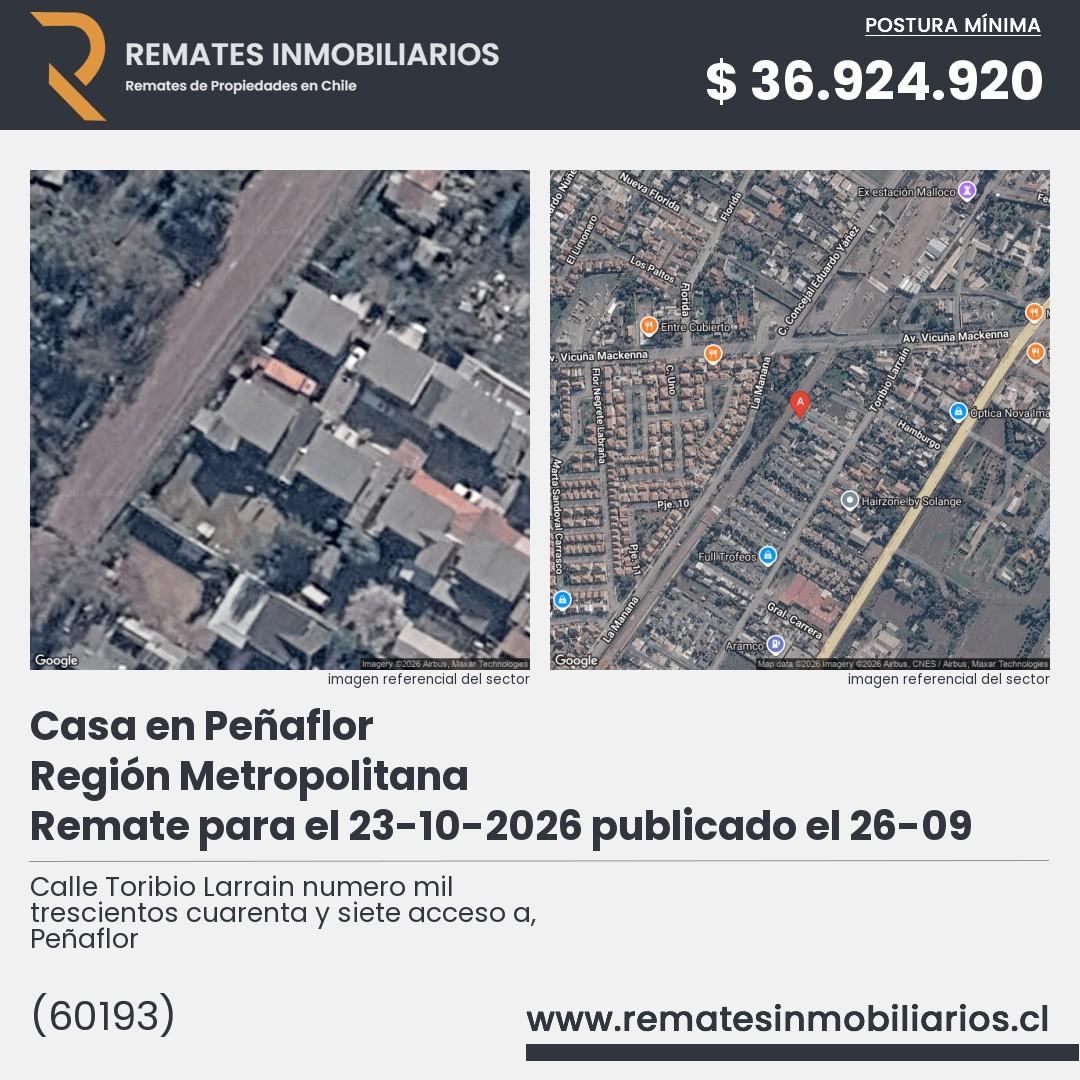Imagen ficha Calle Toribio Larrain numero mil trescientos cuarenta y siete acceso a, Peñaflor