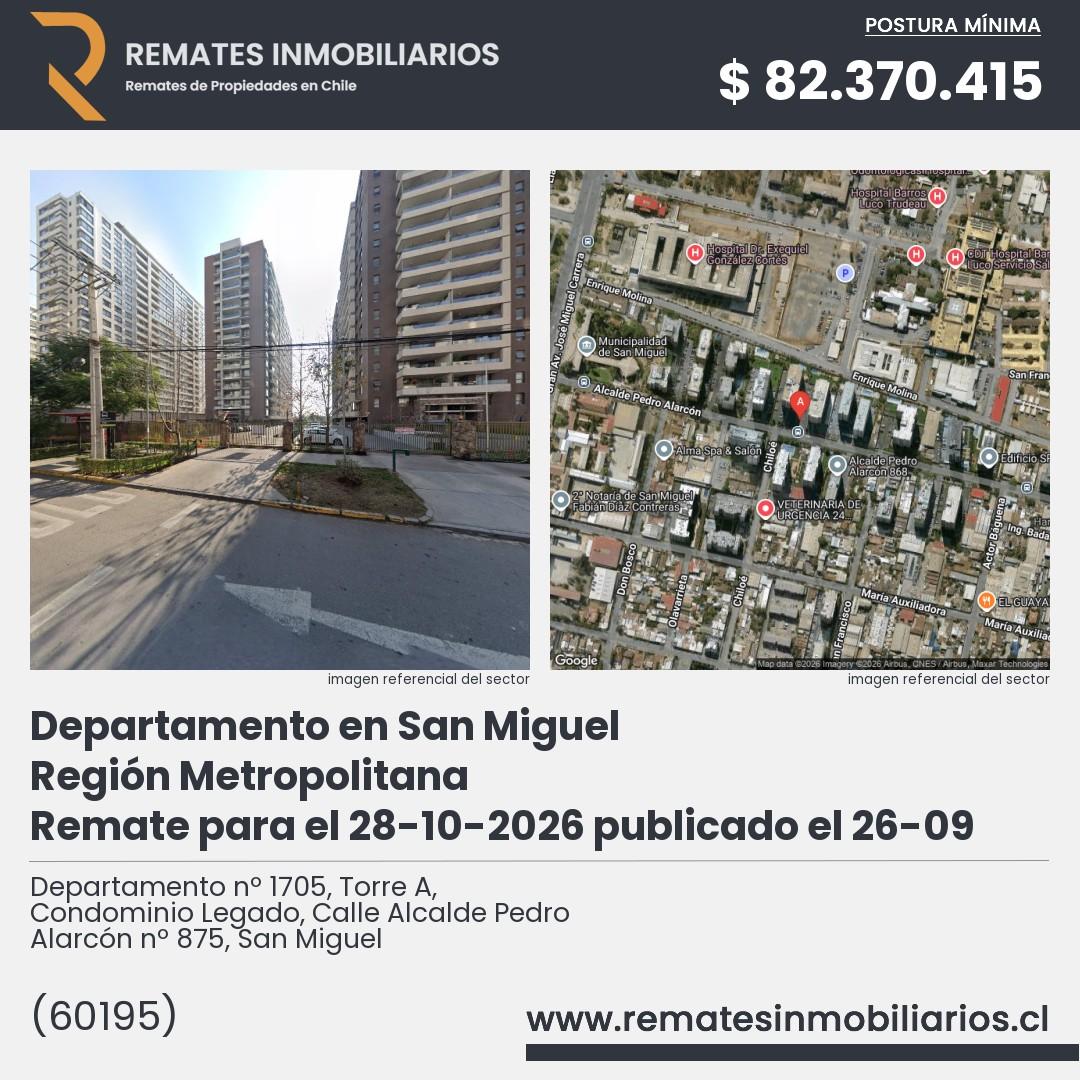Imagen ficha Departamento nº 1705, Torre A, Condominio Legado, Calle Alcalde Pedro Alarcón nº 875, San Miguel