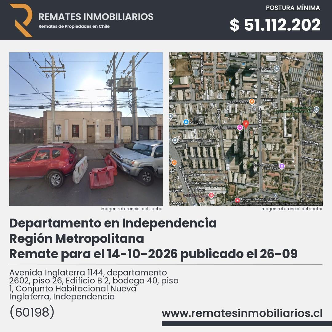 Imagen ficha Avenida Inglaterra 1144, departamento 2602, piso 26, Edificio B 2, bodega 40, piso 1, Conjunto Habitacional Nueva Inglaterra, Independencia
