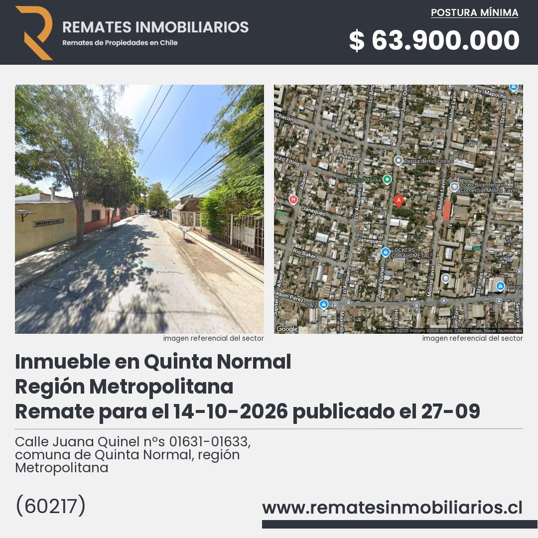 Imagen ficha Calle Juana Quinel nºs 01631-01633, comuna de Quinta Normal, región Metropolitana