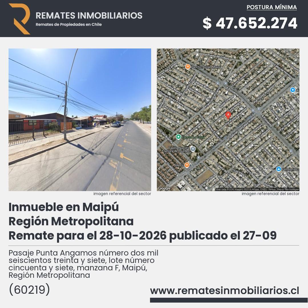 Imagen ficha Pasaje Punta Angamos número dos mil seiscientos treinta y siete, lote número cincuenta y siete, manzana F, Maipú, Región Metropolitana