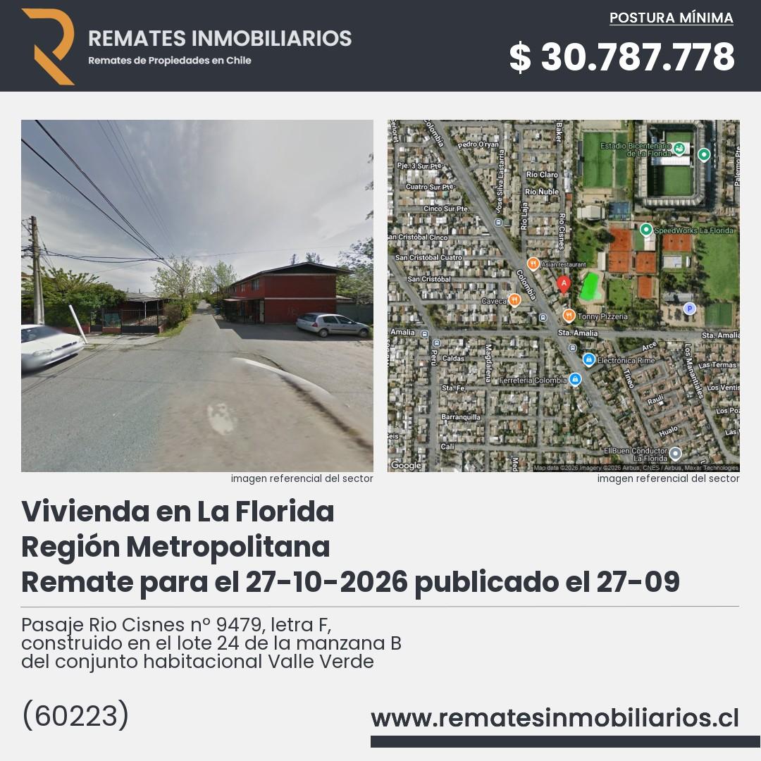 Imagen ficha Pasaje Rio Cisnes nº 9479, letra F, construido en el lote 24 de la manzana B del conjunto habitacional Valle Verde