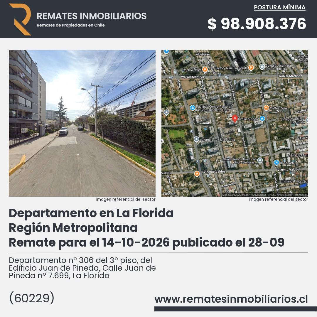 Imagen ficha Departamento nº 306 del 3º piso, del Edificio Juan de Pineda, Calle Juan de Pineda nº 7.699, La Florida