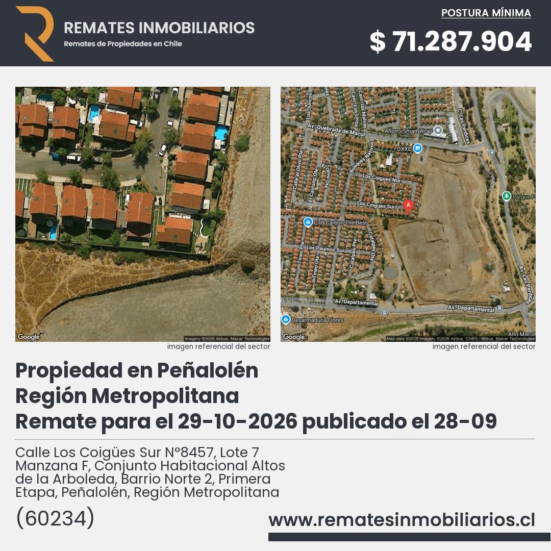 Imagen ficha Calle Los Coigües Sur N°8457, Lote 7 Manzana F, Conjunto Habitacional Altos de la Arboleda, Barrio Norte 2, Primera Etapa, Peñalolén, Región Metropolitana