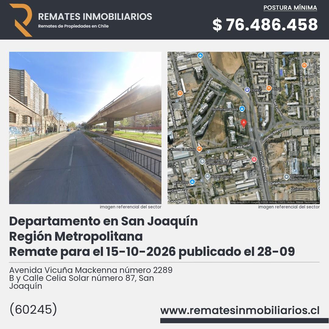Imagen ficha Avenida Vicuña Mackenna número 2289 B y Calle Celia Solar número 87, San Joaquín