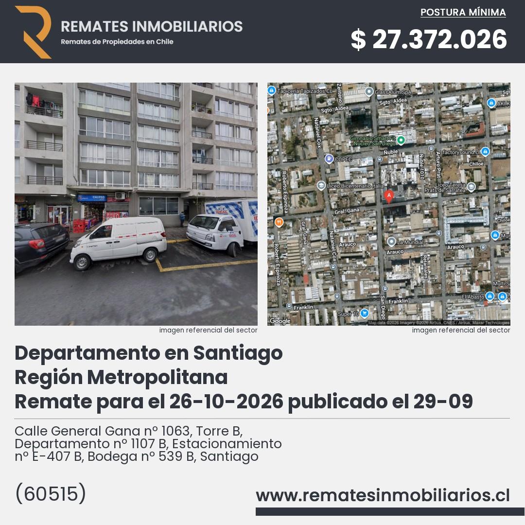 Imagen ficha Calle General Gana nº 1063, Torre B, Departamento nº 1107 B, Estacionamiento nº E-407 B, Bodega nº 539 B, Santiago