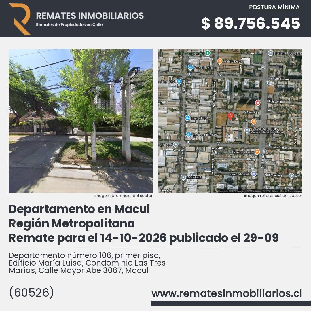Imagen ficha Departamento número 106, primer piso, Edificio María Luisa, Condominio Las Tres Marías, Calle Mayor Abe 3067, Macul