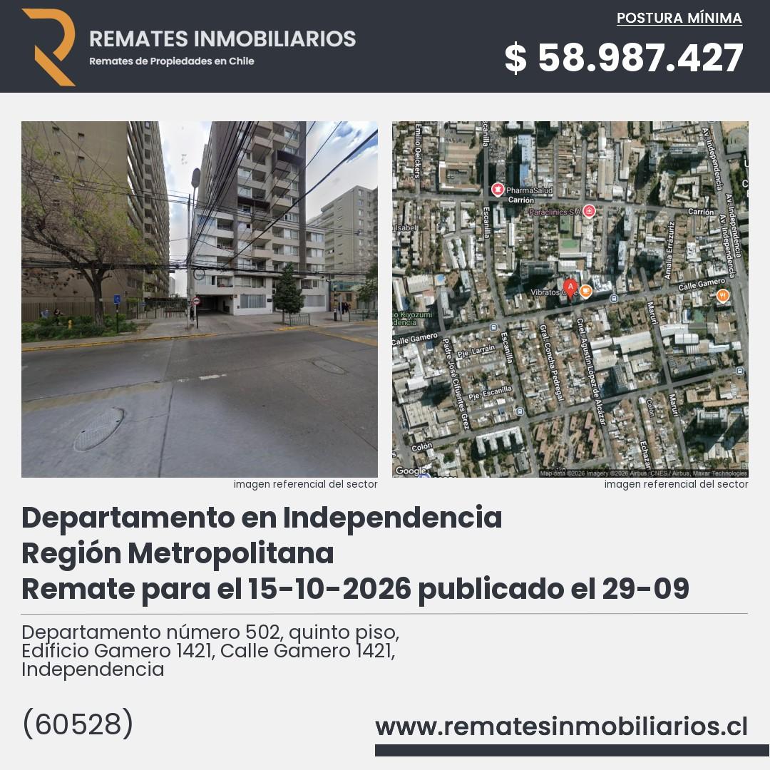 Imagen ficha Departamento número 502, quinto piso, Edificio Gamero 1421, Calle Gamero 1421, Independencia