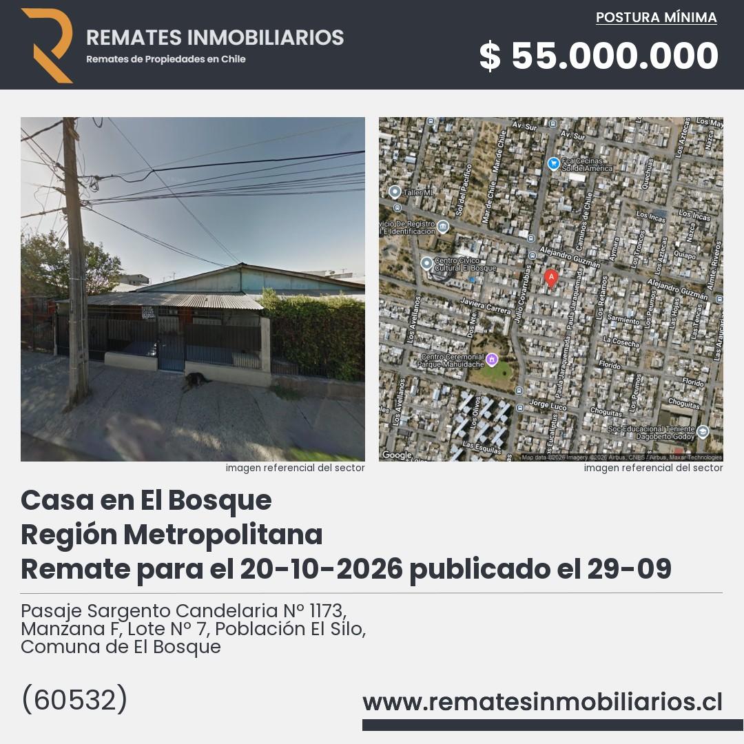 Imagen ficha Pasaje Sargento Candelaria Nº 1173, Manzana F, Lote Nº 7, Población El Silo, Comuna de El Bosque