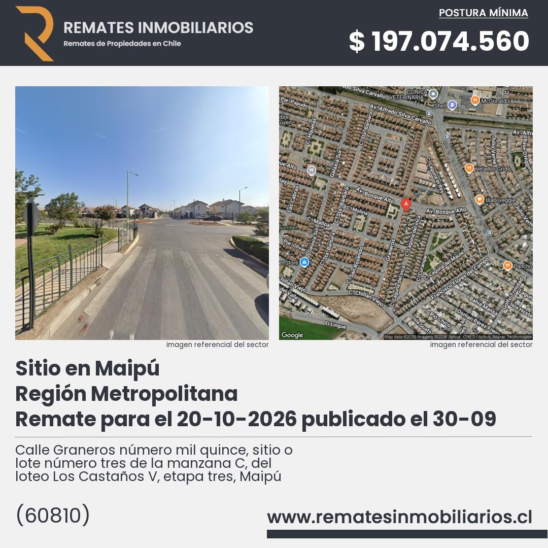 Imagen ficha Calle Graneros número mil quince, sitio o lote número tres de la manzana C, del loteo Los Castaños V, etapa tres, Maipú