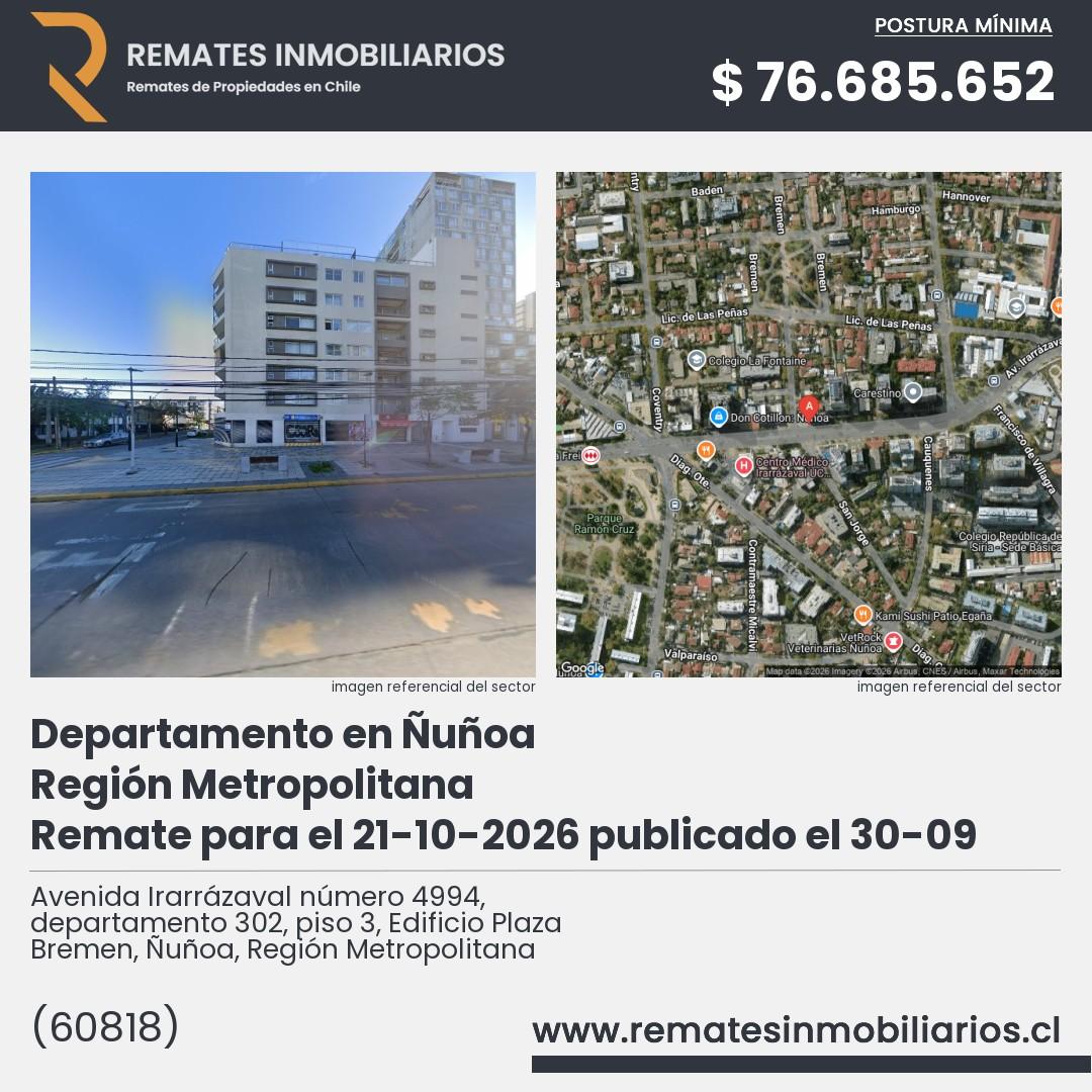Imagen ficha Avenida Irarrázaval número 4994, departamento 302, piso 3, Edificio Plaza Bremen, Ñuñoa, Región Metropolitana