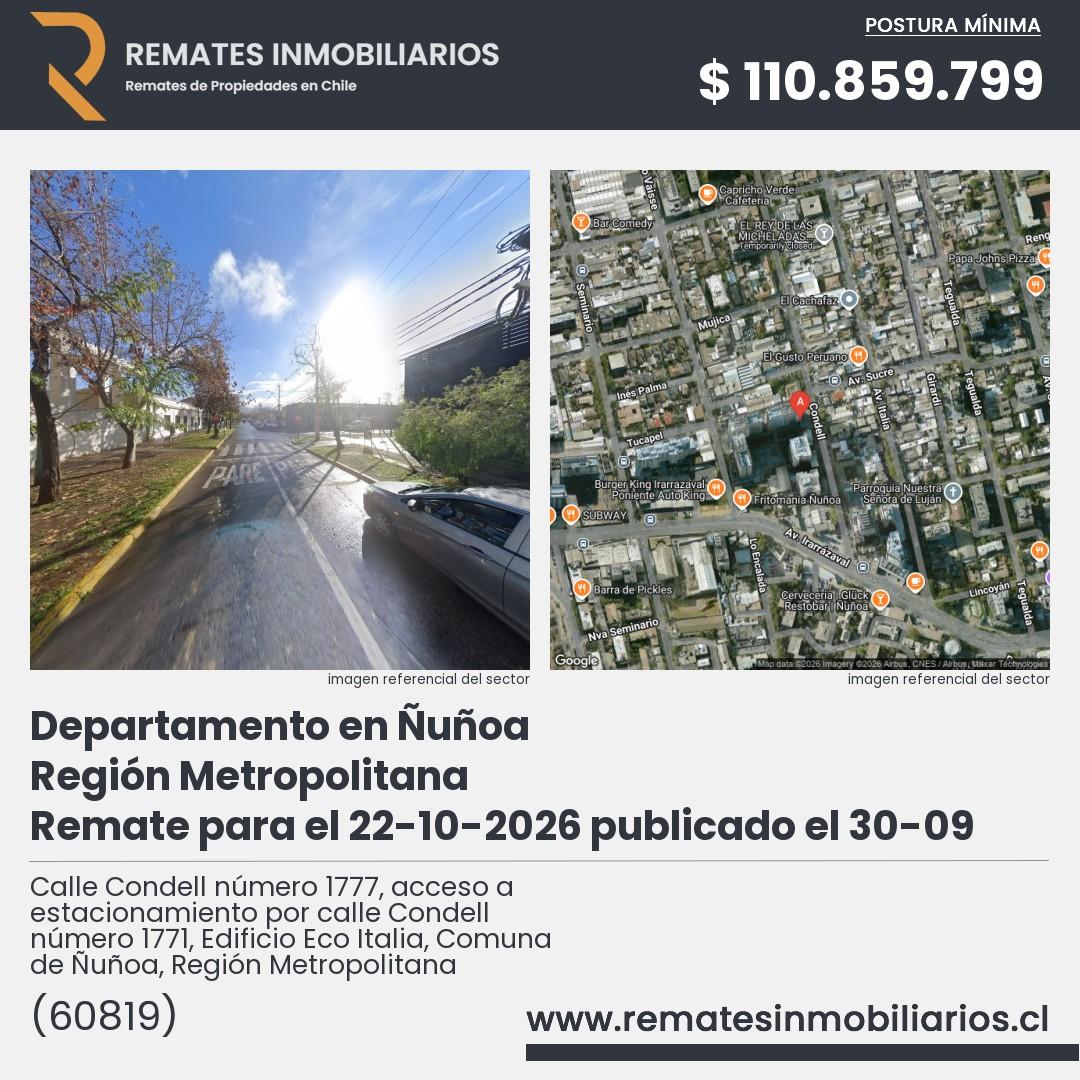 Imagen ficha Calle Condell número 1777, acceso a estacionamiento por calle Condell número 1771, Edificio Eco Italia, Comuna de Ñuñoa, Región Metropolitana