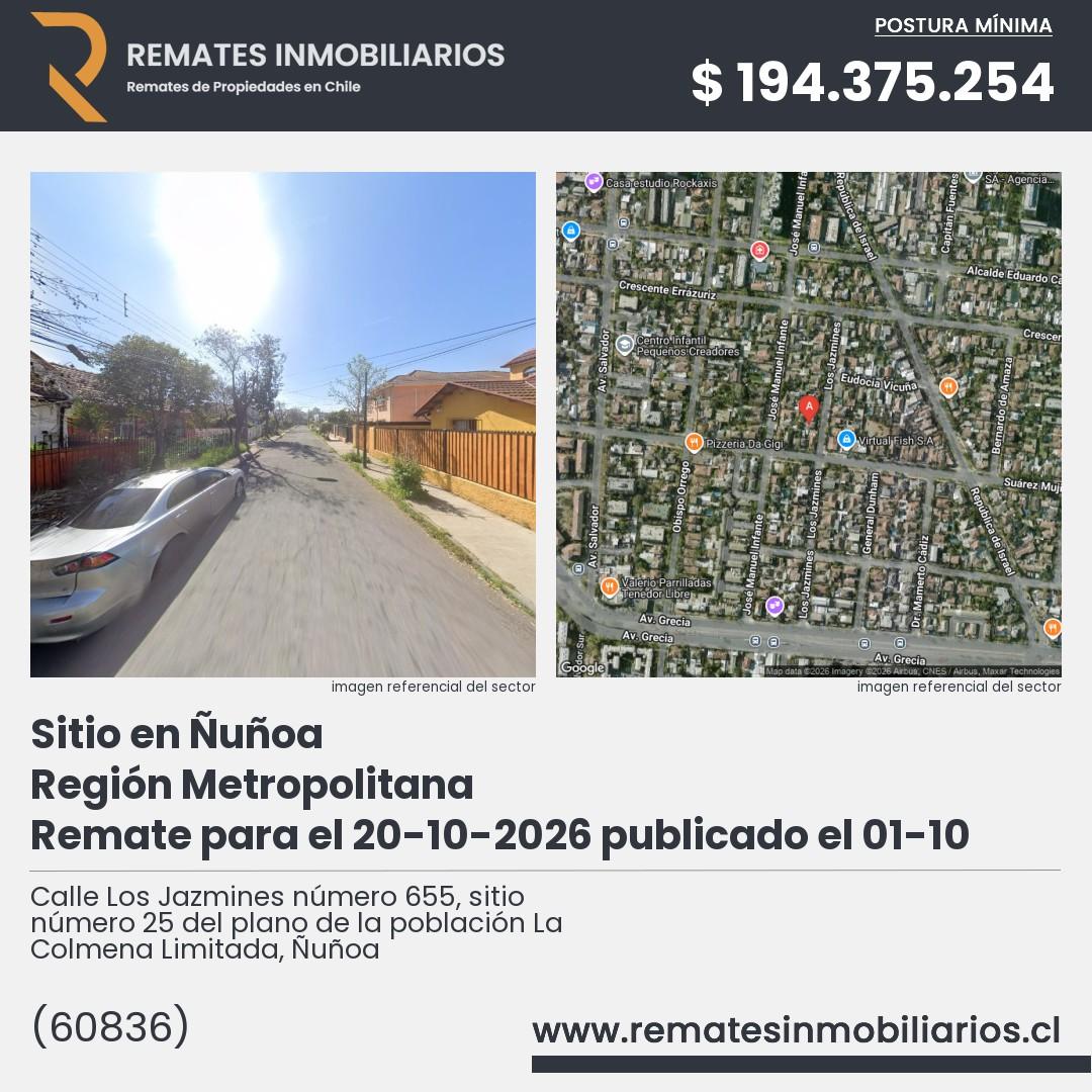 Imagen ficha Calle Los Jazmines número 655, sitio número 25 del plano de la población La Colmena Limitada, Ñuñoa