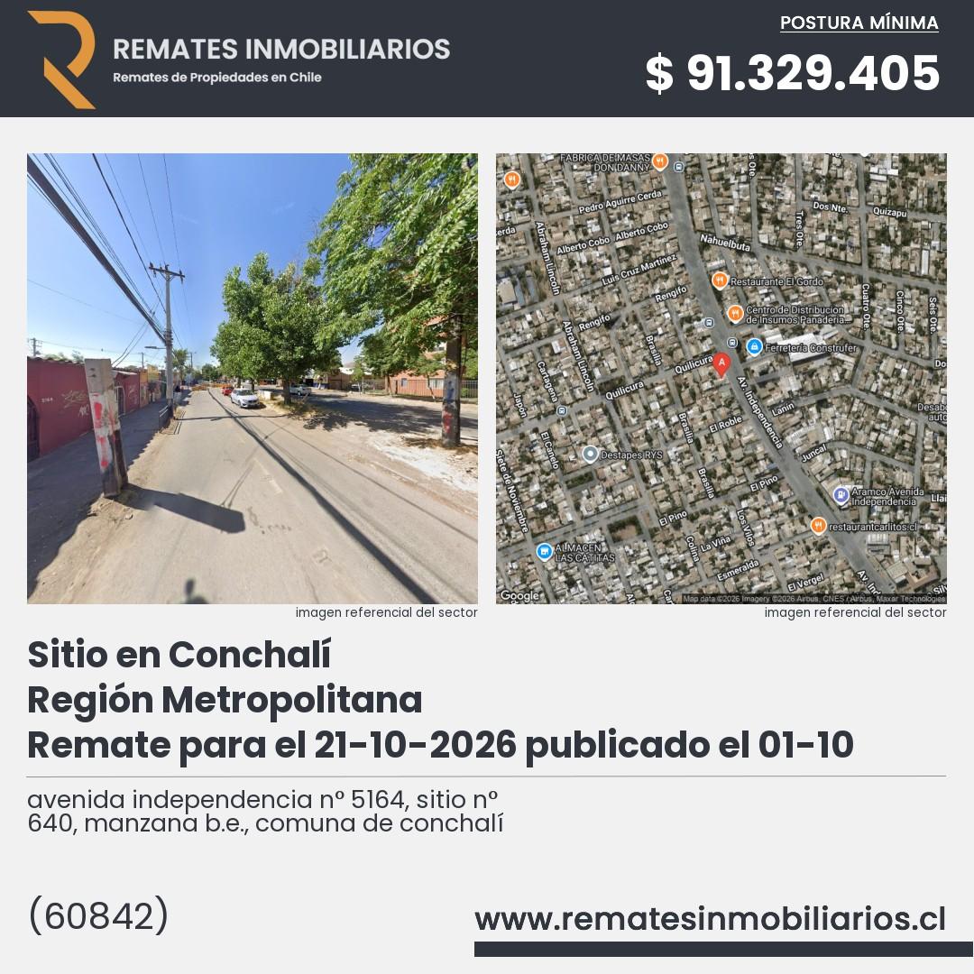 Imagen ficha avenida independencia n° 5164, sitio n° 640, manzana b.e., comuna de conchalí