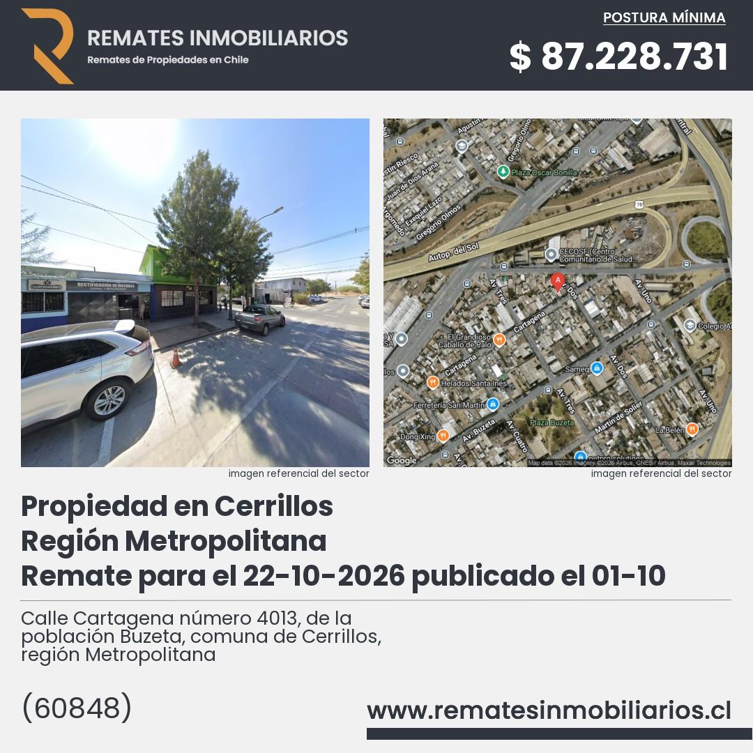 Imagen ficha Calle Cartagena número 4013, de la población Buzeta, comuna de Cerrillos, región Metropolitana