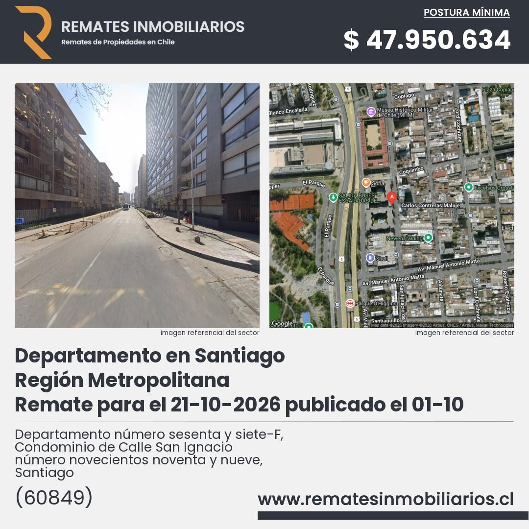 Imagen ficha Departamento número sesenta y siete-F, Condominio de Calle San Ignacio número novecientos noventa y nueve, Santiago