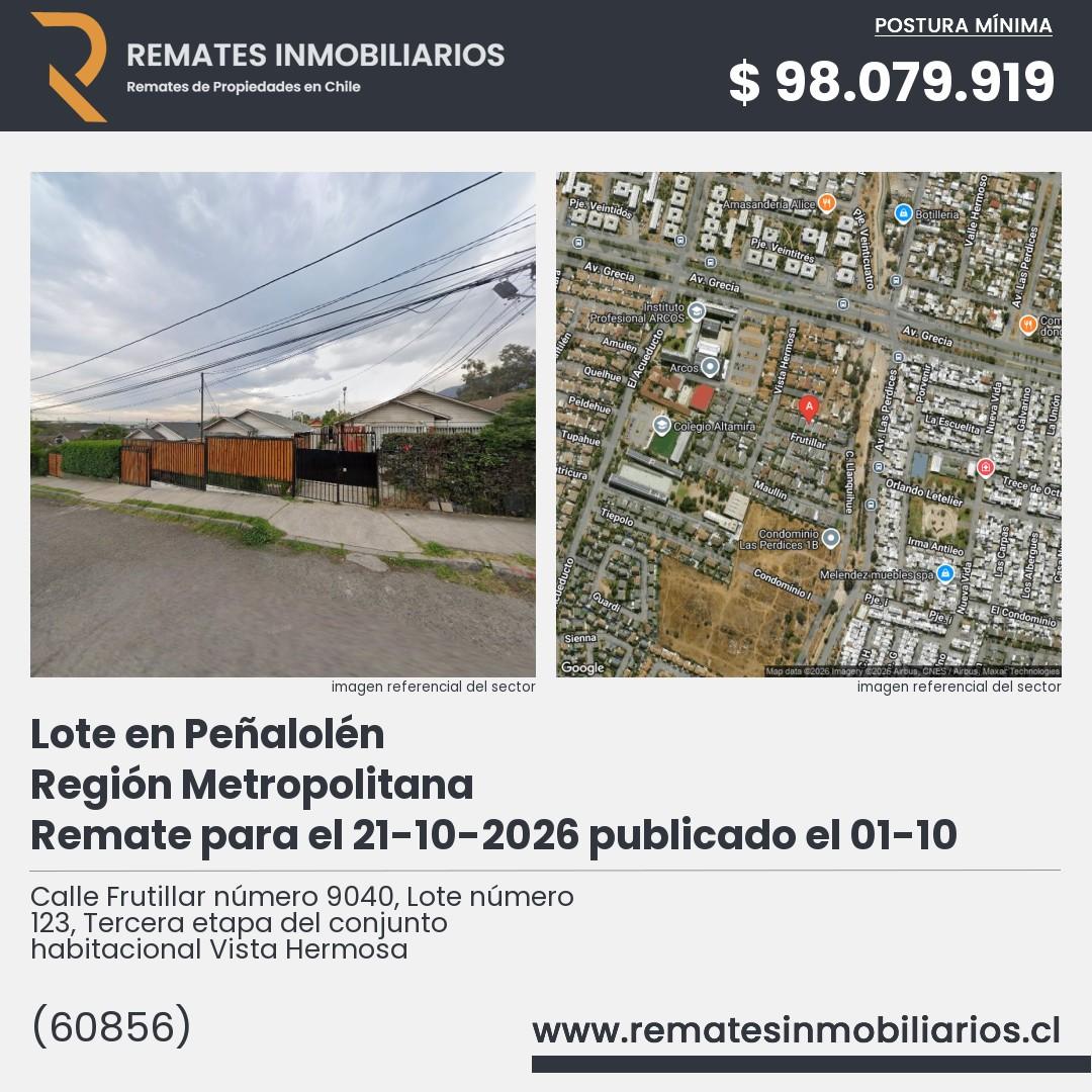 Imagen ficha Calle Frutillar número 9040, Lote número 123, Tercera etapa del conjunto habitacional Vista Hermosa