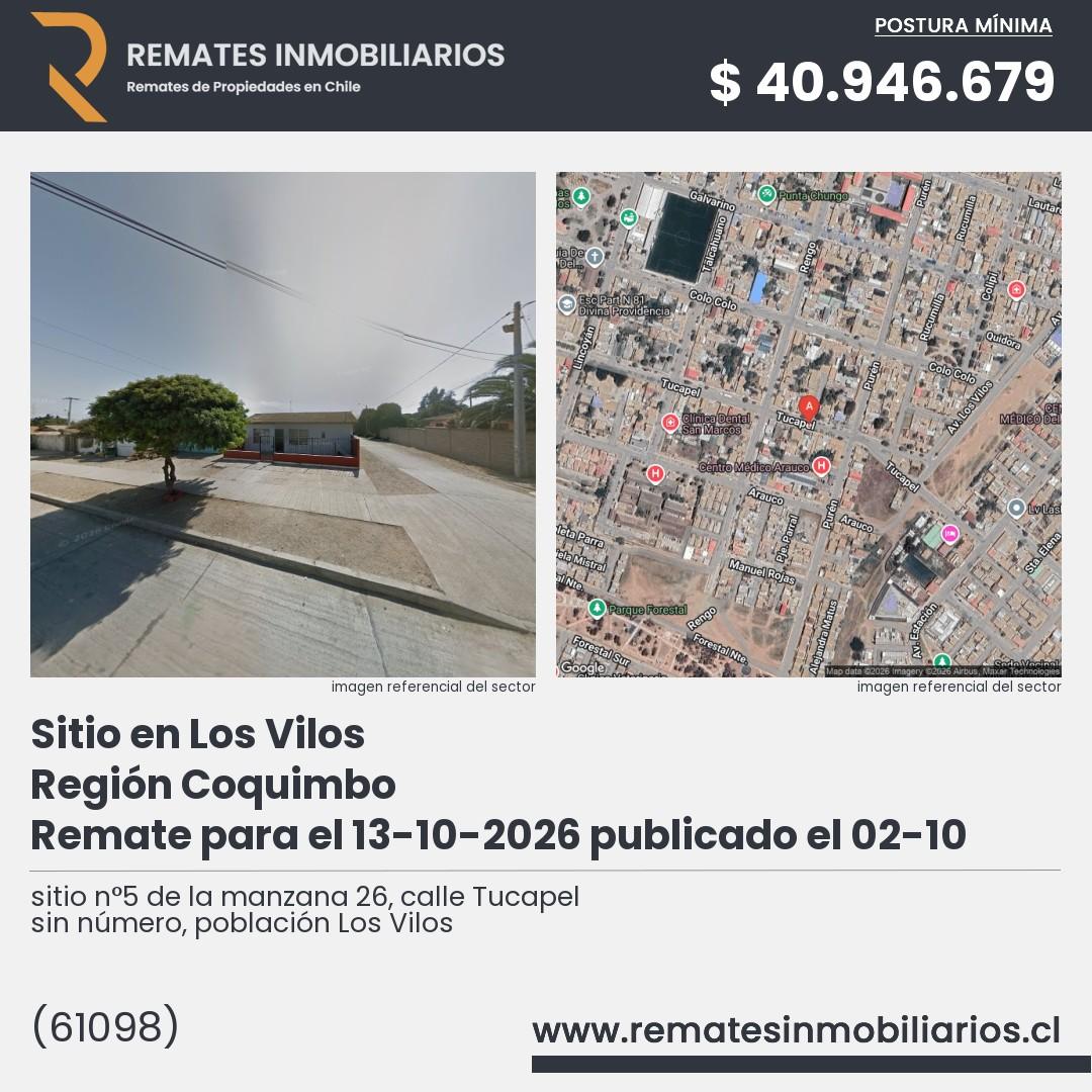 Imagen ficha sitio n°5 de la manzana 26, calle Tucapel sin número, población Los Vilos