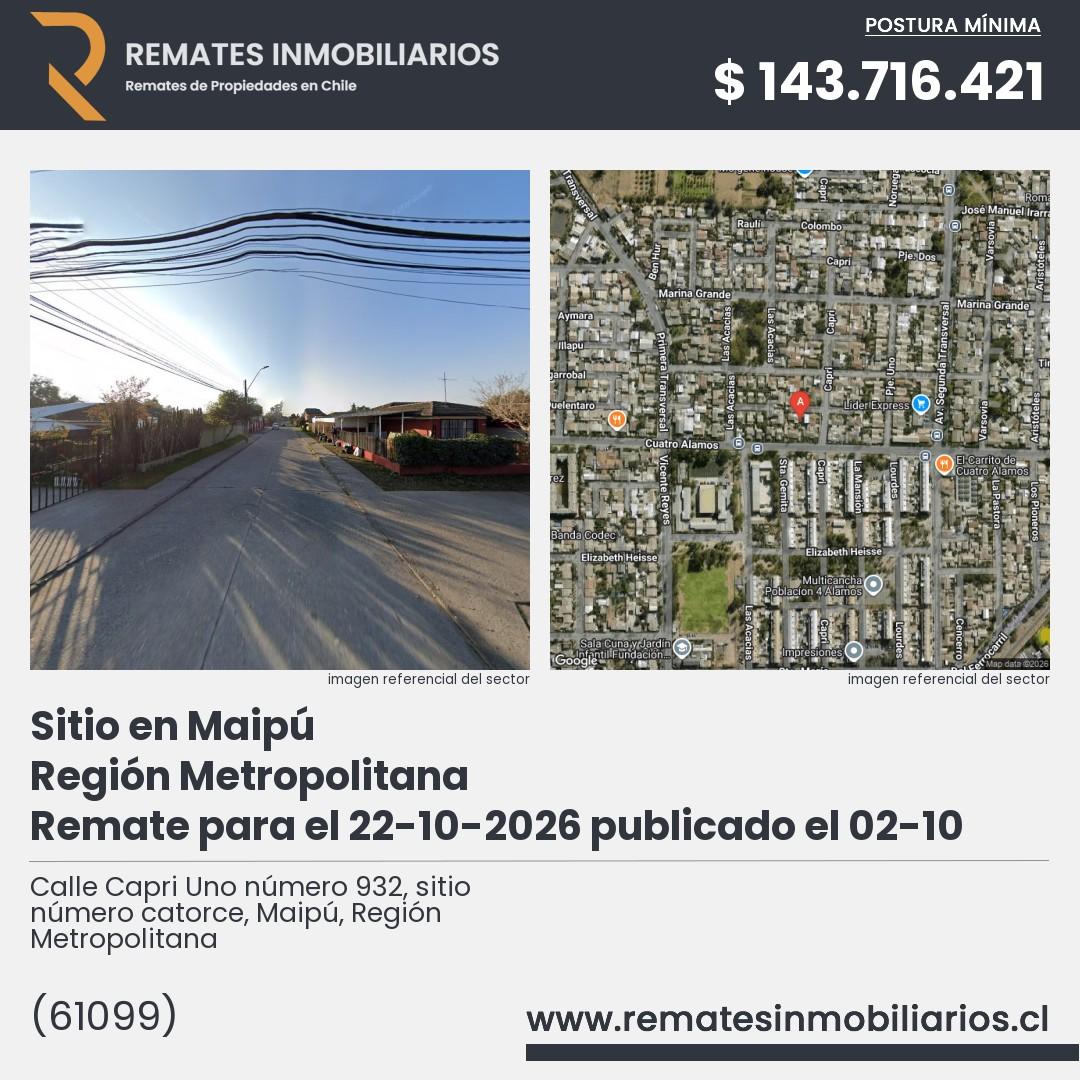 Imagen ficha Calle Capri Uno número 932, sitio número catorce, Maipú, Región Metropolitana