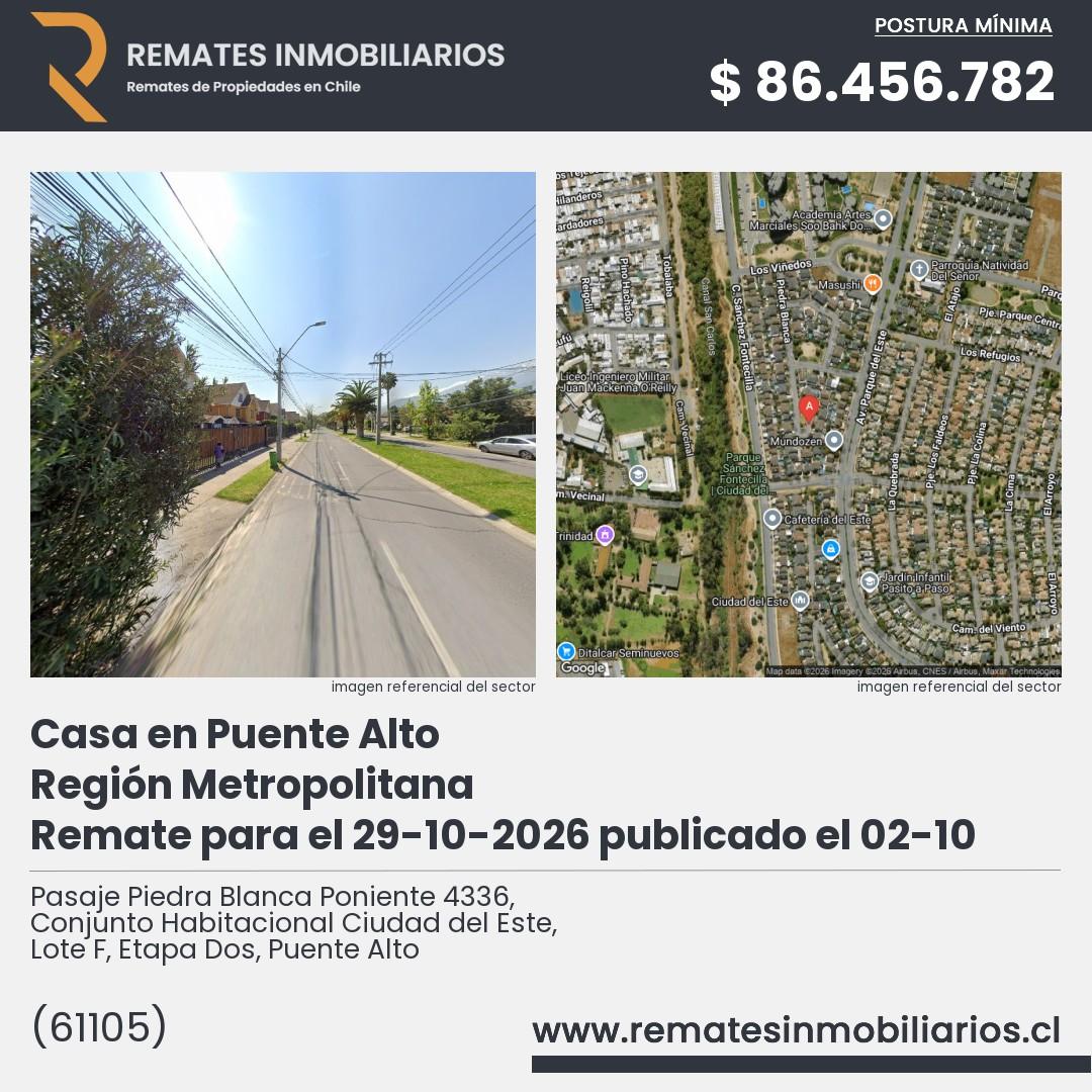 Imagen ficha Pasaje Piedra Blanca Poniente 4336, Conjunto Habitacional Ciudad del Este, Lote F, Etapa Dos, Puente Alto