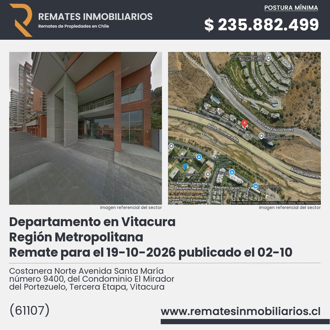 Imagen ficha Costanera Norte Avenida Santa María número 9400, del Condominio El Mirador del Portezuelo, Tercera Etapa, Vitacura