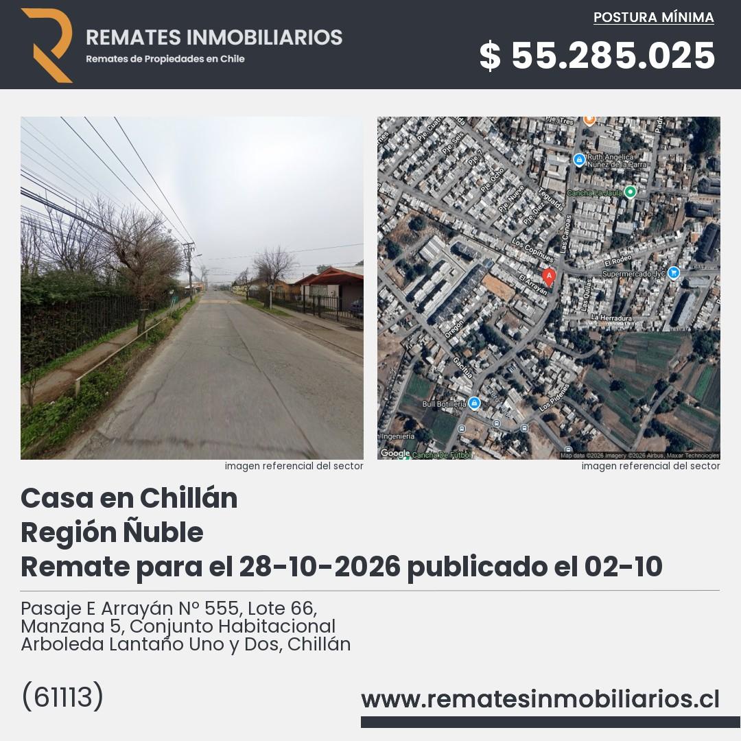 Imagen ficha Pasaje E Arrayán Nº 555, Lote 66, Manzana 5, Conjunto Habitacional Arboleda Lantaño Uno y Dos, Chillán