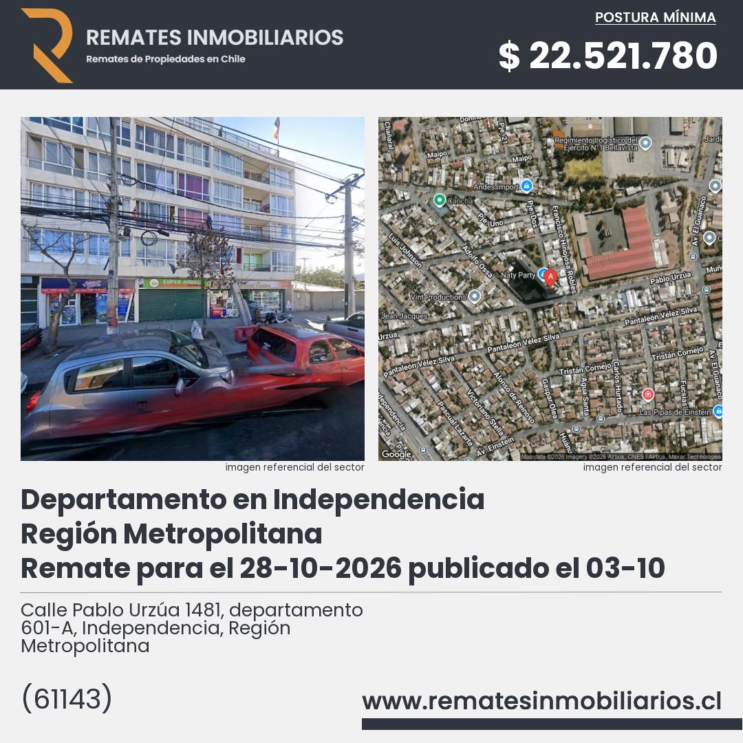 Imagen ficha Calle Pablo Urzúa 1481, departamento 601-A, Independencia, Región Metropolitana