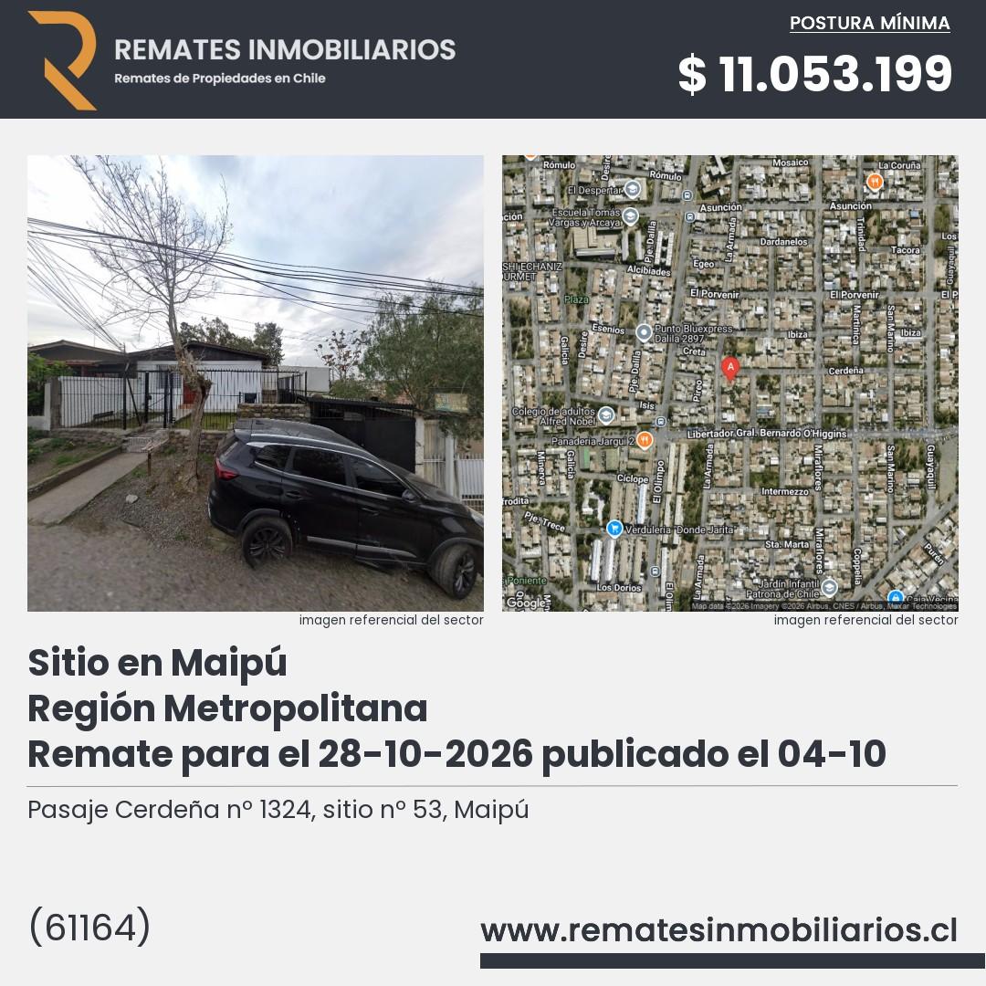 Imagen ficha Pasaje Cerdeña nº 1324, sitio nº 53, Maipú