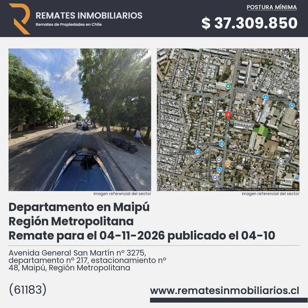 Imagen ficha Avenida General San Martín nº 3275, departamento nº 217, estacionamiento nº 48, Maipú, Región Metropolitana