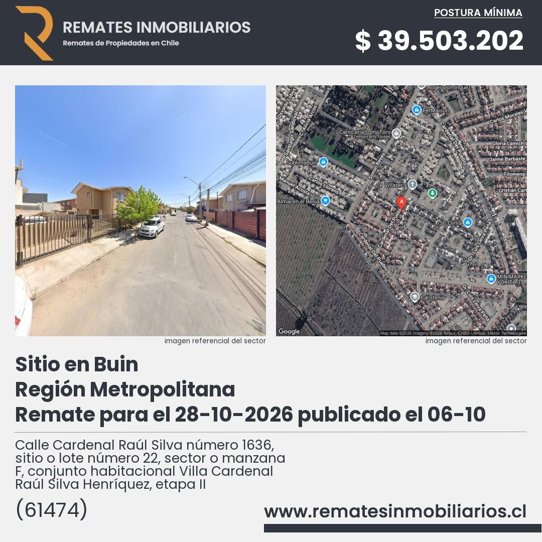 Imagen ficha Calle Cardenal Raúl Silva número 1636, sitio o lote número 22, sector o manzana F, conjunto habitacional Villa Cardenal Raúl Silva Henríquez, etapa II