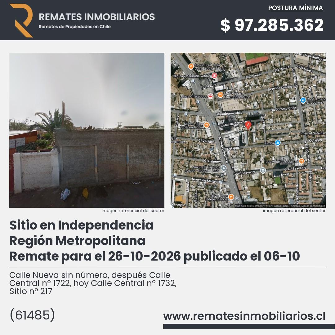 Imagen ficha Calle Nueva sin número, después Calle Central nº 1722, hoy Calle Central nº 1732, Sitio nº 217