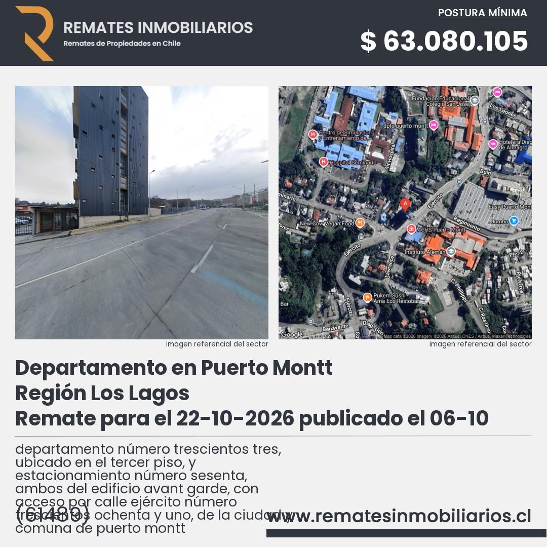 Imagen ficha departamento número trescientos tres, ubicado en el tercer piso, y estacionamiento número sesenta, ambos del edificio avant garde, con acceso por calle ejército número trescientos ochenta y uno, de la ciudad y comuna de puerto montt